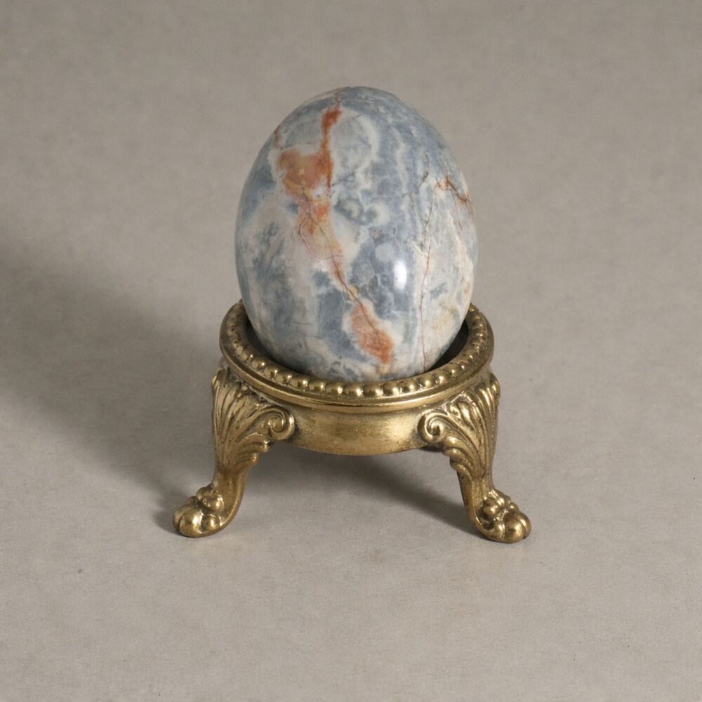 3" Polished Natural Stone Egg Gray White Red Stone